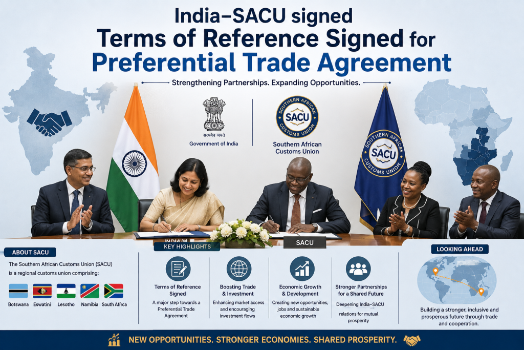 India–SACU signed Terms of Reference Signed for Preferential Trade Agreement